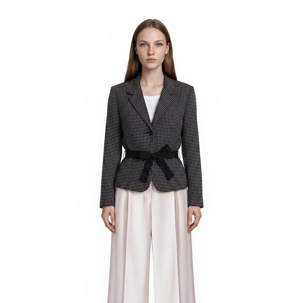 Harold's Polka Dot Blazer Jacket Women's Size 12 Black Belted 100% Cotton USA